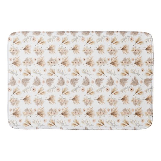 Gedroogde Palmen en Bloemen Beige Boho Waterverf Badmat (Voorkant)
