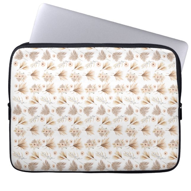 Gedroogde Palmen en Bloemen Beige Boho Waterverf Laptop Sleeve (Voorkant)