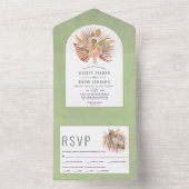 gedroogde palmen en pampas groene bruiloft met gra all in one uitnodiging (Binnen)