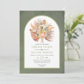 gedroogde palmen en pampas groene bruiloft met gra kaart (Staand voorkant)