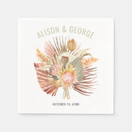 gedroogde palmen en pampas groene bruiloft met gra servet