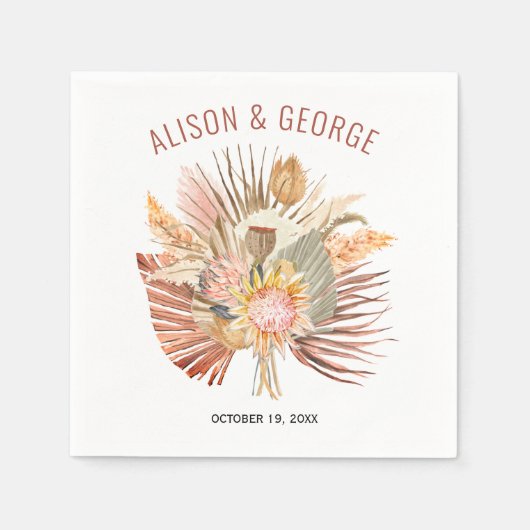 Gedroogde palmen en pampas's terracotta bruiloft servet (Voorkant)