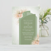 Gedroogde palmen Sage Green en Blush Wedding Kaart (Staand voorkant)