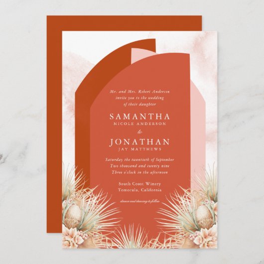 Gedroogde palmen tinten van roest bruiloft uitnodi kaart (Voorkant / Achterkant)