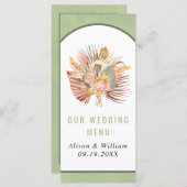 Gedroogde palmpampas gras groen trouwmenu menu (Voorkant / Achterkant)