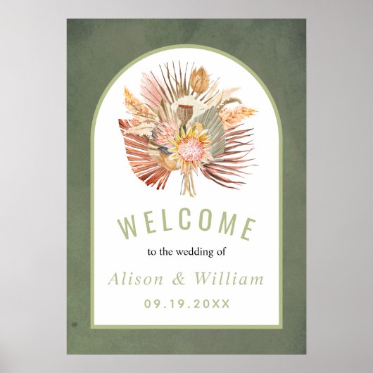 Gedroogde palmpampas gras groene welkomstbruiloft poster (Voorkant)