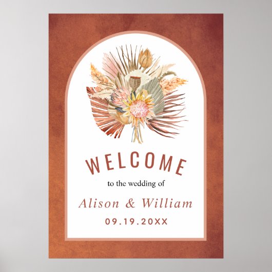 Gedroogde palmparelgras terracotta welkome bruilof poster (Voorkant)