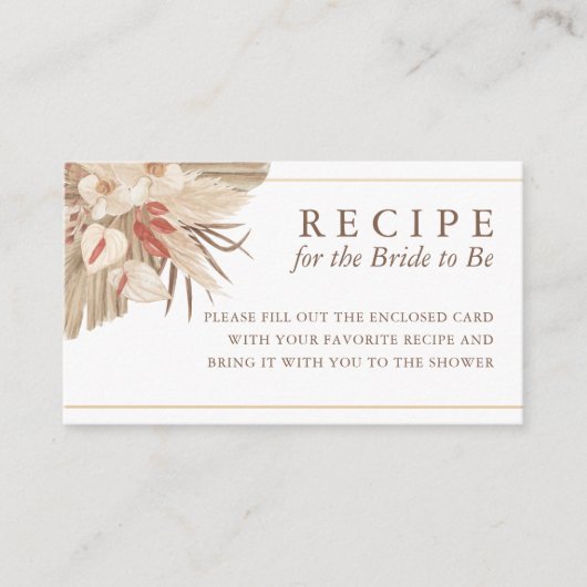 Gedroogde palmpas Grass Recipe voor de bruid Informatiekaartje (Voorkant)