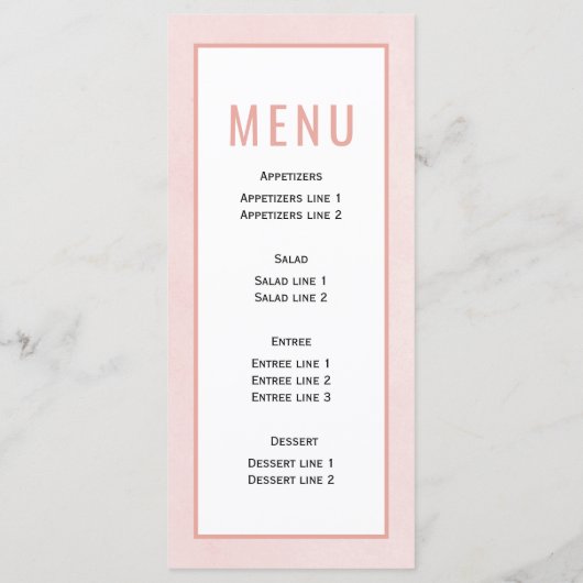 Gedroogde palmpasta's zacht roze trouwmenu menu (Achterkant)