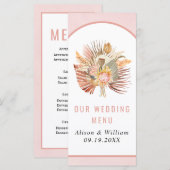 Gedroogde palmpasta's zacht roze trouwmenu menu (Voorkant / Achterkant)