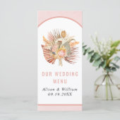 Gedroogde palmpasta's zacht roze trouwmenu menu (Staand voorkant)