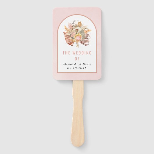 Gedroogde palmpasta's zacht roze trouwprogramma handwaaier (Voorkant)