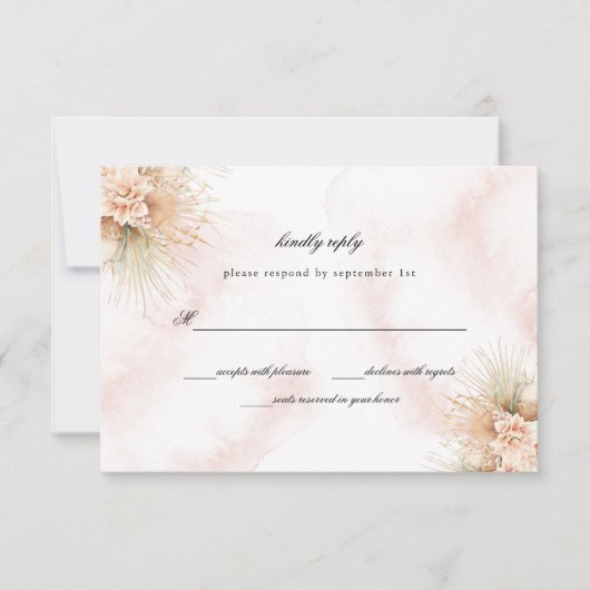 Gedroogde Palms Blush and Rust Wedding RSVP Kaart (Voorkant)