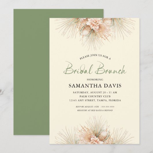 Gedroogde Palms Sage Green Boho Bridal Brunch Kaart (Voorkant / Achterkant)