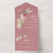 Gedroogde pampas graspalmbladeren stoffig roos bru all in one uitnodiging (Binnen)