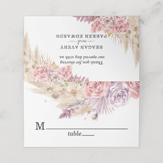 Gedroogde Pampas Grass Bloemen Bruin Bruiloft Plaatskaartje (Buitenkant ongevouwen)