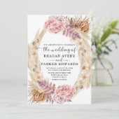 Gedroogde Pampas Grass Roos Paarse Bloemenbruiloft Kaart (Staand voorkant)