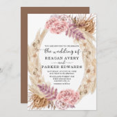 Gedroogde Pampas Grass Roos Paarse Bloemenbruiloft Kaart (Voorkant / Achterkant)