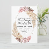 Gedroogde Pampas Grass Roos Paarse bruiloft Kaart (Staand voorkant)