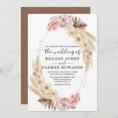 Gedroogde Pampas Grass Roos Paarse bruiloft Kaart (Voorkant / Achterkant)