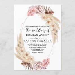 Gedroogde Pampas Grass Roos Paarse bruiloft Kaart