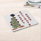 Gedroogde pers Bloem Kerstboom Kartonnen Onderzetters (Schuin)