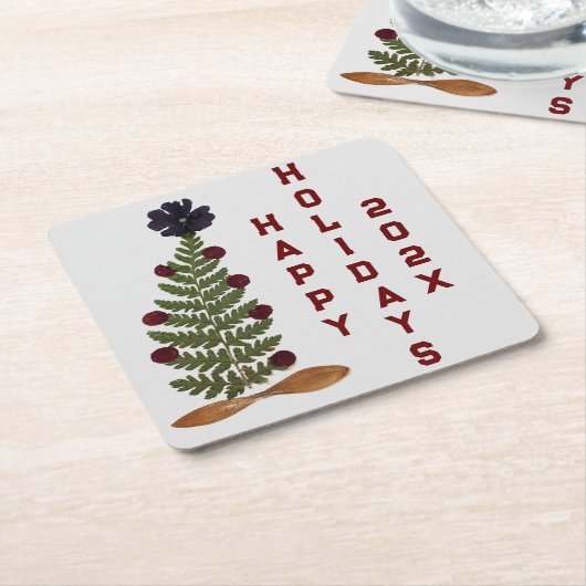 Gedroogde pers Bloem Kerstboom Kartonnen Onderzetters (Schuin)
