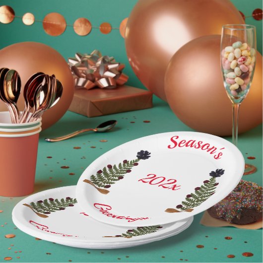 Gedroogde pers bloem kerstboom papieren bordje (Multi)