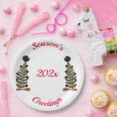 Gedroogde pers bloem kerstboom papieren bordje (Feest)