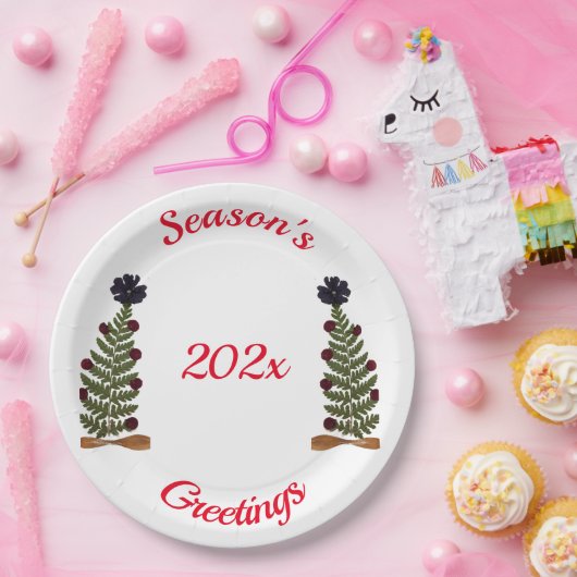 Gedroogde pers bloem kerstboom papieren bordje (Feest)