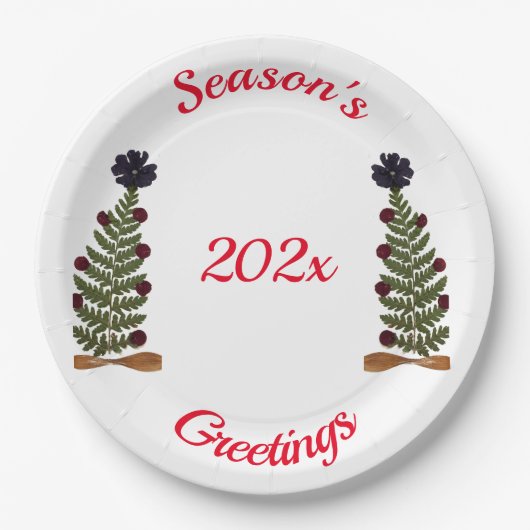 Gedroogde pers bloem kerstboom papieren bordje (Voorkant)