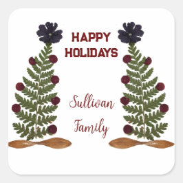 Gedroogde pers bloem kerstboom vierkante sticker