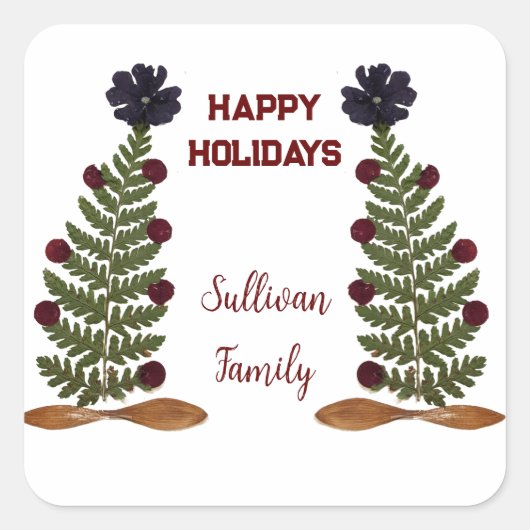 Gedroogde pers bloem kerstboom vierkante sticker (Voorkant)