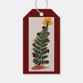 Gedroogde pers Vloeiend kerstboom Label met cadeau Cadeaulabel