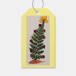 Gedroogde pers Vloeiend kerstboom Label met cadeau Cadeaulabel