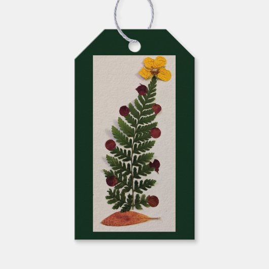 Gedroogde pers Vloeiend kerstboom Label met cadeau Cadeaulabel (Voorkant)