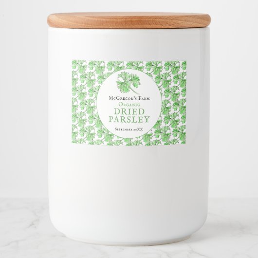 Gedroogde peterselie waterverf art custom kruidenp voedselcontainer etiket (Voorkant)