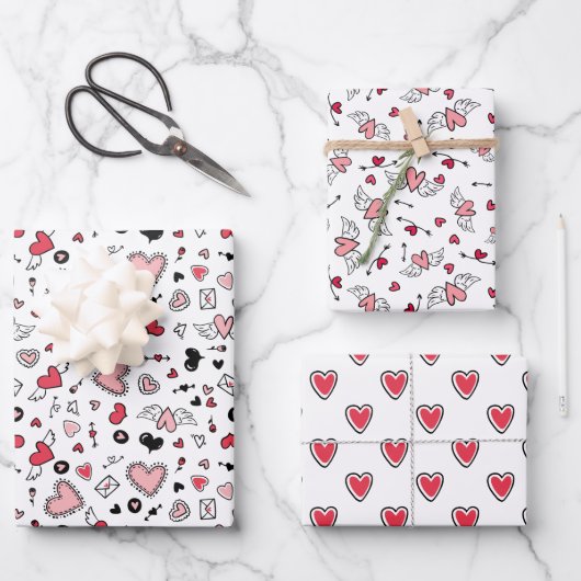 Gedroogde roze hartpatronen Valentijnsdag Inpakpapier Vel (Voorkant)