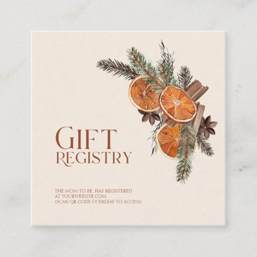 Gedroogde Sinaasappel & kaneel Baby shower Gift Re Informatiekaartje (Voorkant)