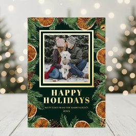 Gedroogde Sinaasappel Waterverf Dennen Kerstgroet  Folie Feestdagenkaart