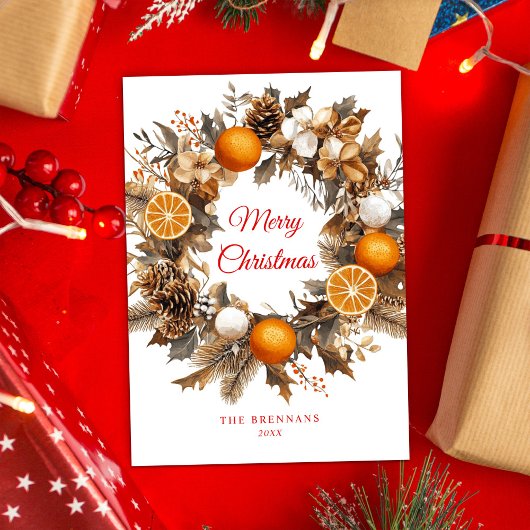 Gedroogde Sinaasappels Citrus Krans Elegante Kerst Feestdagenkaart