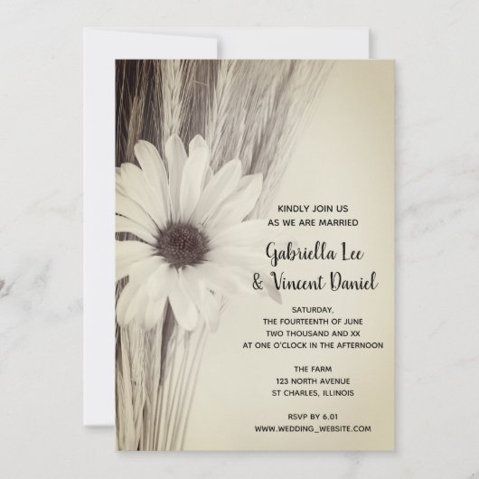 Gedroogde tarwe en Daisy Country Boerderij Wedding Kaart (Voorkant)