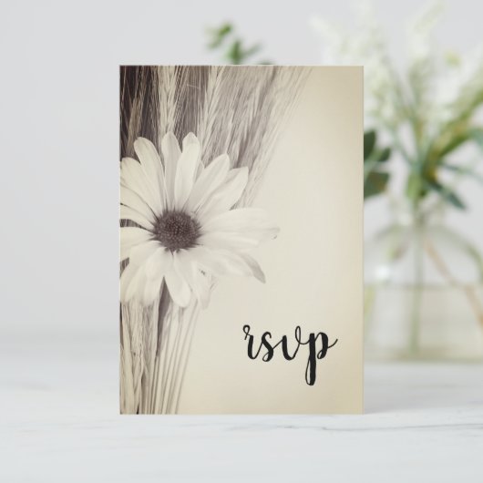 Gedroogde tarwe en Daisy Country Boerderij Wedding RSVP Kaartje (Staand voorkant)