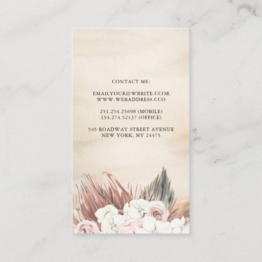 Gedroogde tropische palmbladeren loof elegant mode visitekaartje (Achterkant)