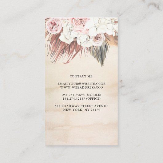 Gedroogde tropische palmbladeren loof elegant mode visitekaartje (Achterkant)