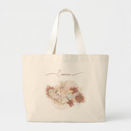 Gedroogde tropische waterverf bloem gepersonalisee grote tote bag