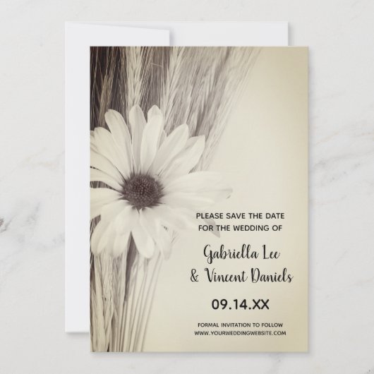 Gedroogde Wheat and Daisy Boerderij Wedding Save t Save The Date (Voorkant)