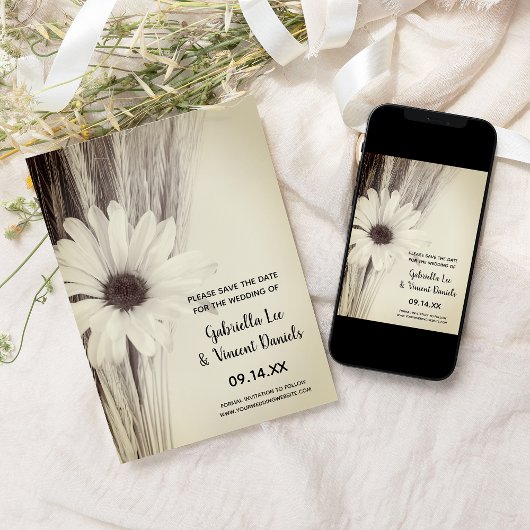 Gedroogde Wheat and Daisy Boerderij Wedding Save t Save The Date
