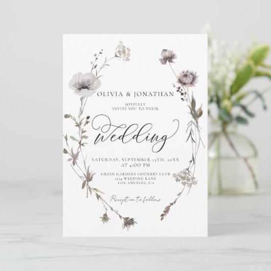 Gedroogde Wildbloemen Budget QR Code Herfst Bruilo Kaart (Staand voorkant)