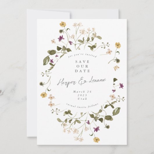 Gedroogde wilde bloem Pampas Floral Foto Save The Date (Voorkant)